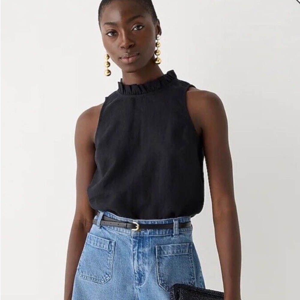 Black Sleeveless Ruffle Neck Top